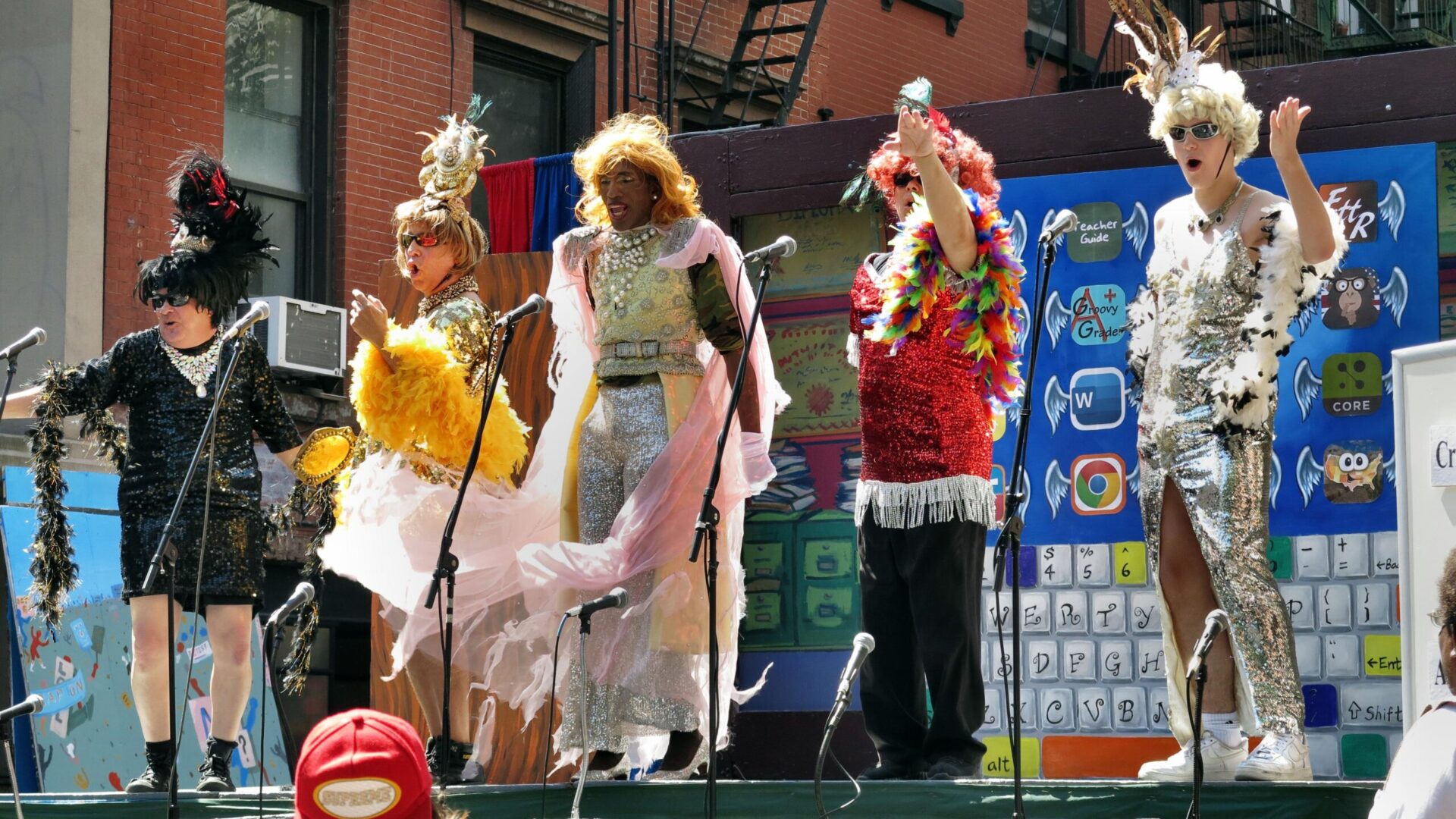 Ensemble as drag queens in Hot Peaches show. Photo by Jonathan Slaff.