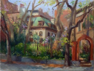 "St. Mark's Churchyard" by Patricia MelvinOil on LinenDimension: 12" x 16"NFS